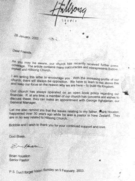 Letter Leak Hillsong 2003 Frank Houston